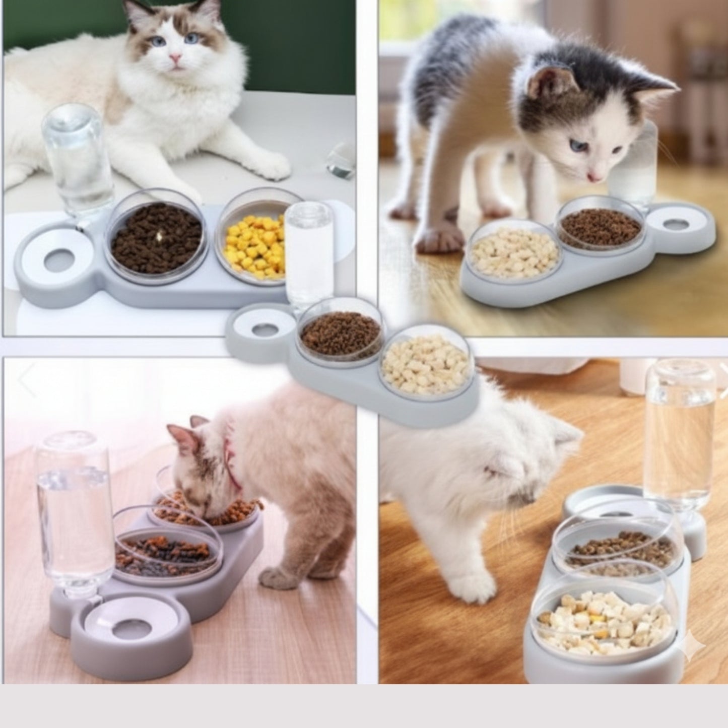 Bebedero y comederos para gatos 3 en 1