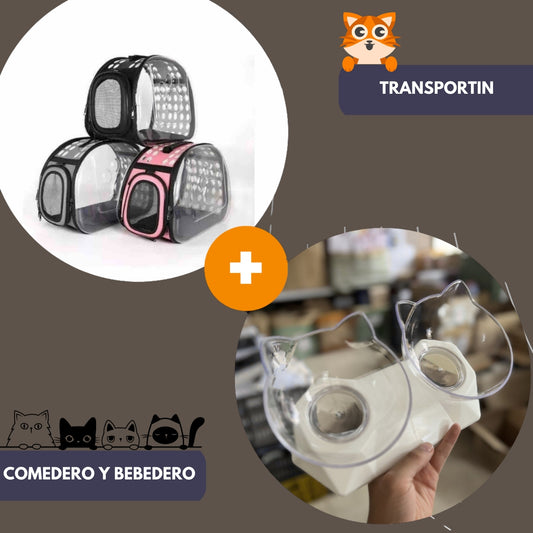 Combo Transporte + bebedero y comedero